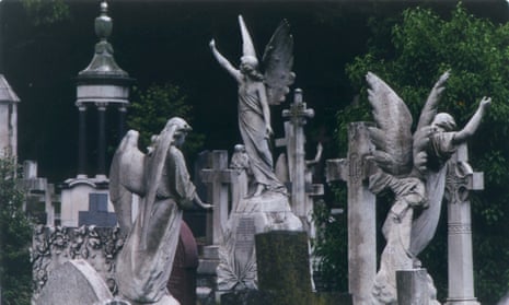Angel headstones in a London cemetary.