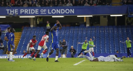 Eddie Nketiah wheels away in celebration after putting Arsenal ahead.