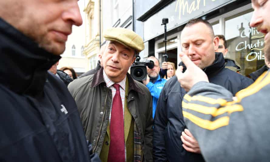 Nigel Farage in Workington, where he was campaigning fo the Brexit party this morning.