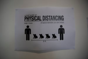 A social distancing sign in the teaching hospital