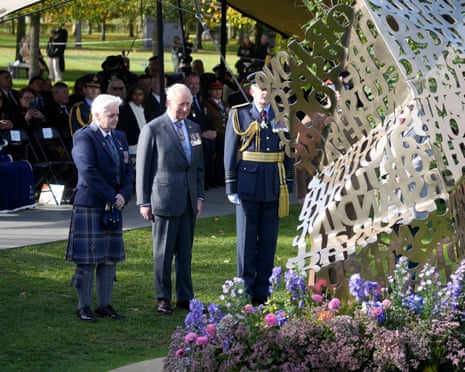 King Charles lays flowers at national memorial to LGBT armed forces veterans | LGBTQ+ rights | The Guardian