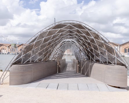 ‘Like an experiment in parametric design from the early 2000s’ … Norman Foster Foundation’s tubular ramp made in collaboration with Porsche.