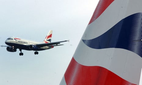 A British Airways plane lands at London Heathrow airport.