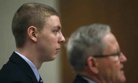 Brock Turner in court. In her statement, the victim questioned how a judge would sentence someone from an underprivileged background for the same crimes.
