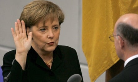 Angela Merkel takes the oath of office as incoming chancellor in 2005.