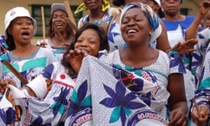 Supporters of Paul Biya celebrate his election victory in Yaoundé on Monday.