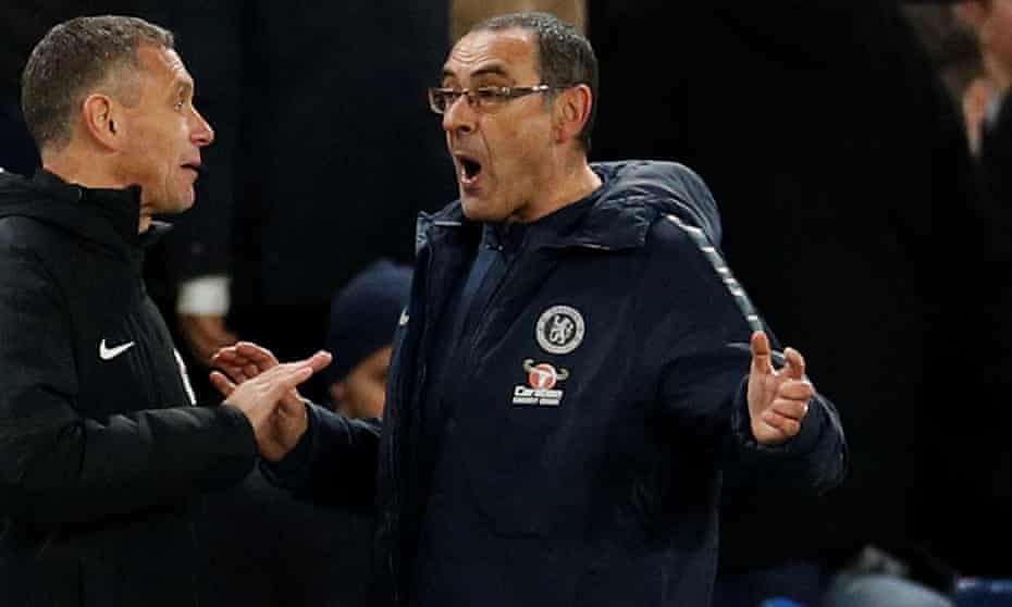 Maurizio Sarri faced calls for him to be replaced by Frank Lampard during Chelsea’s FA Cup defeat by Manchester United at Stamford Bridge.
