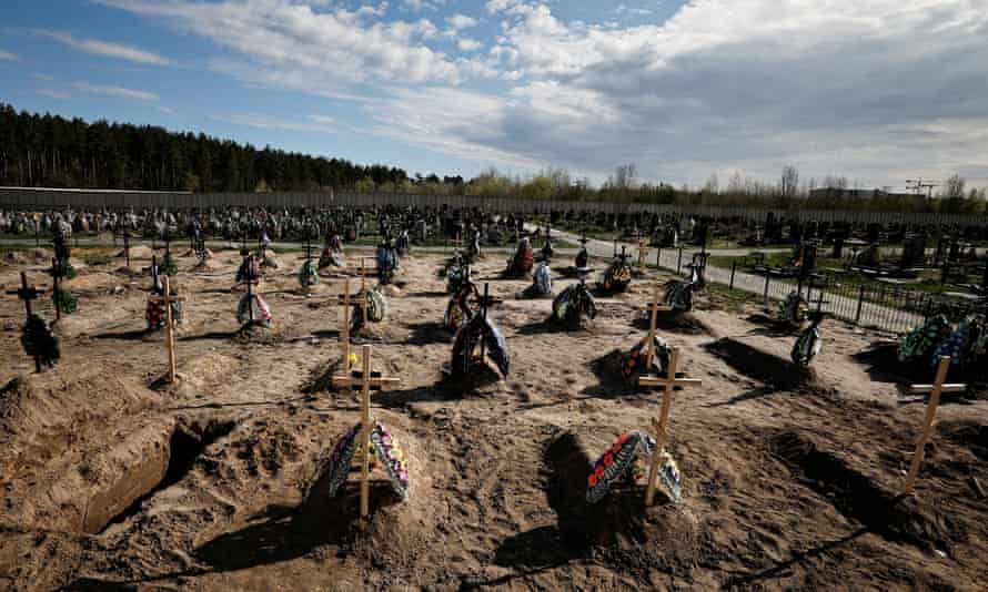 A view of new graves for people killed during Russia’s invasion of Ukraine, at a cemetery in Bucha, Kyiv region, Ukraine.