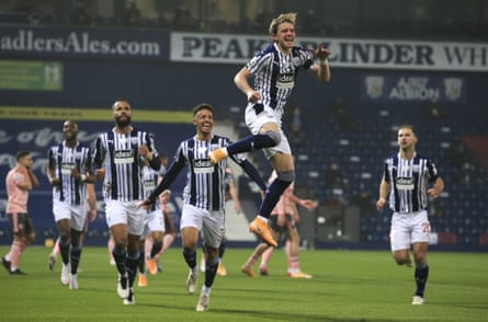 Conor Gallagher celebrates after scoring what proved to be the winner for West Brom.