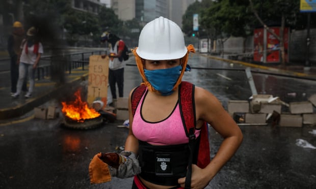 Opposition demonstrators protest against the newly formed constituent assembly in Caracas, Venezuela, on 4 August.