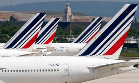 Air France aircraft grounded due to lockdown at Paris Charles de Gaulle airport. The French government has offered a €7bn loan bailout to the flag carrier.