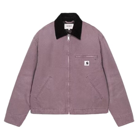 A purple zip-up jacket with a black contrast collar