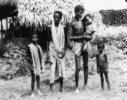 An emaciated family who arrived in Calcutta in search of food in November 1943.