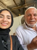 Abu Issam with his niece Ghaida Hamdan in Khan Younis camp.
