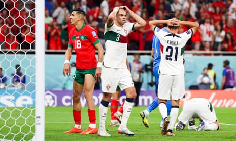 Pepe of Portugal reacts during the World Cup 2022 quarter-final against Morocco