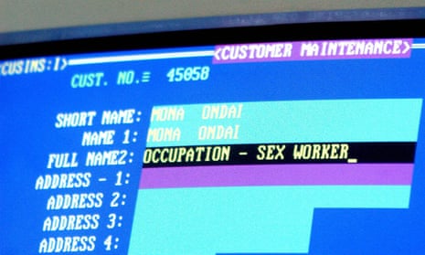 A computer at the State Bank of India in Kolkata displays a sex worker’s application for a savings account (name has been changed).