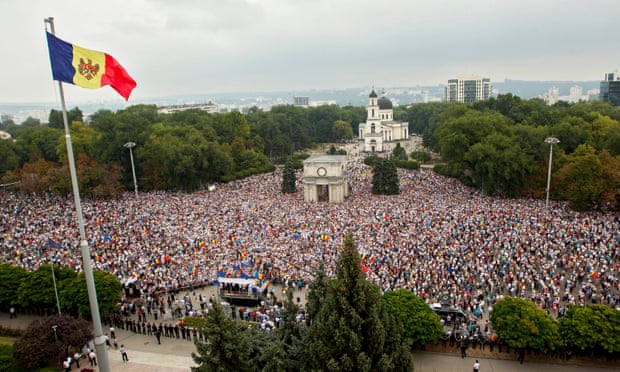 Protesters at the central square at Moldova’s National Assembly