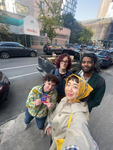 Leslie Chang canvassed for Zohran Mamdani in Manhattan’s Chinatown with Katie Sims (Ithaca), Brynn Lemos (Denver), and Clayton Ryles (LA) before the Bernie AOC Zohran rally on 25 October 2025.