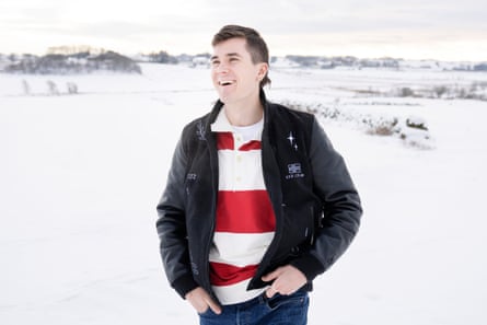 Ingebrigtsen laughing in the snow.