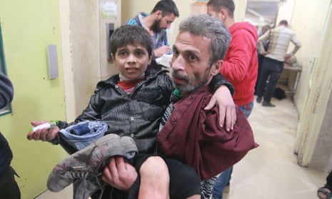 A child is taken to hospital after the bombings but now all facilities have been targeted and, it is feared, destroyed.