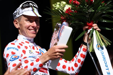 Tadej Pogacar (UAE Team Emirates-XRG)will wear the polka dot jersey for King of the Mountains today.