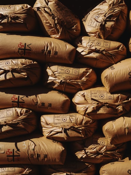 Sushi rice in sacks ready for shipping