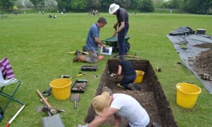 Archaeologists digging in Priory Park in Chichester, West Sussex, where the remains of three near-complete Roman buildings were discovered.