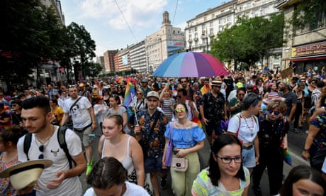People attend the Budapest Pride march in 2021.