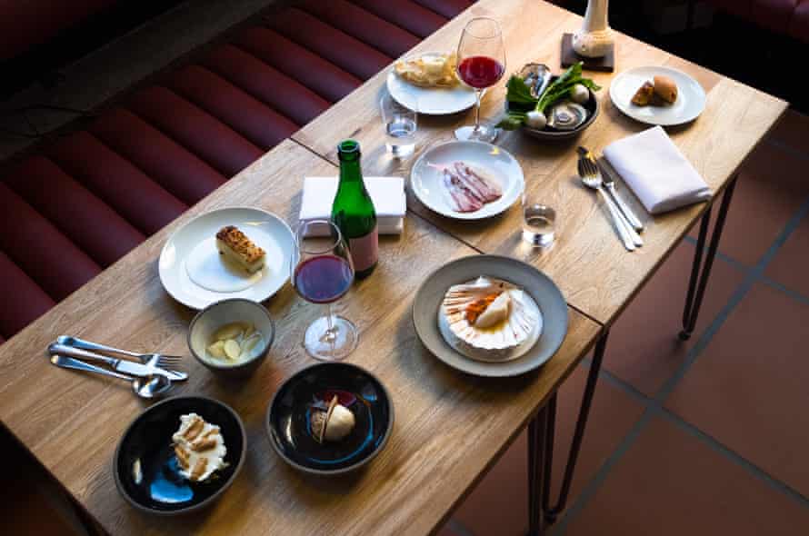 Dishes on a table at Carsten Höller’s restaurant Brutalisten in Stockholm, Sweden.