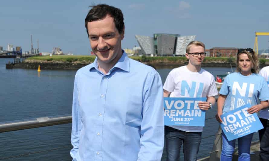 George Osborne with local Remain in the EU campaigners in Belfast.