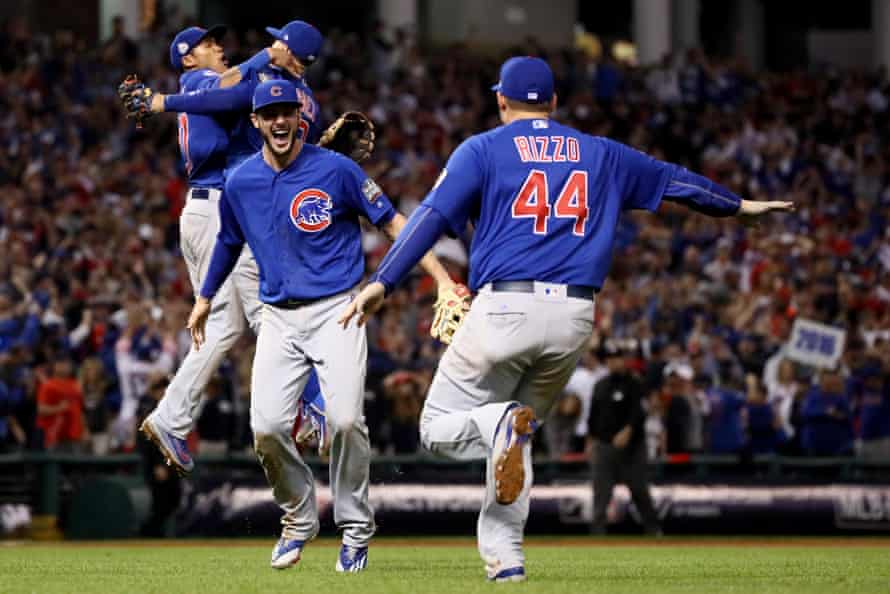 Kris Bryant and Anthony Rizzo celebrate the moment the Chicago Cubs changed history.