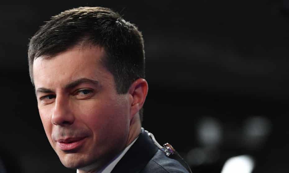 US-VOTE-2020-DEMOCRATS-DEBATE-POLITICS<br>Democratic presidential hopeful Mayor of South Bend, Indiana, Pete Buttigieg speaks to the press in the Spin Room after participating in the fifth Democratic primary debate of the 2020 presidential campaign season co-hosted by MSNBC and The Washington Post at Tyler Perry Studios in Atlanta, Georgia on November 20, 2019. (Photo by Nicholas Kamm / AFP) (Photo by NICHOLAS KAMM/AFP via Getty Images)