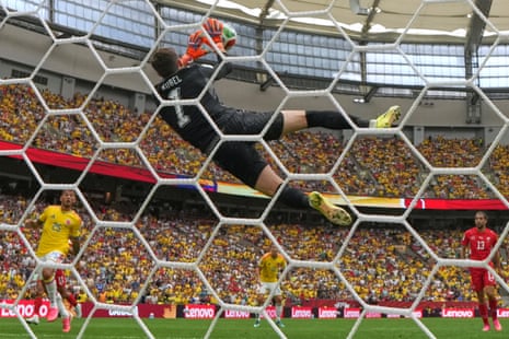 Gregor Kobel makes the save from Puerta