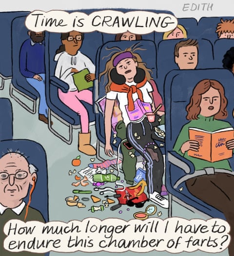 Edith Pritchett cartoon on flying long haul, panel 4