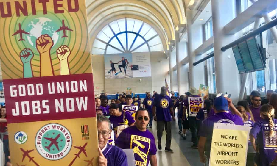 An Airport Workers United/SEIU protest in New York City on 2 October 2018.