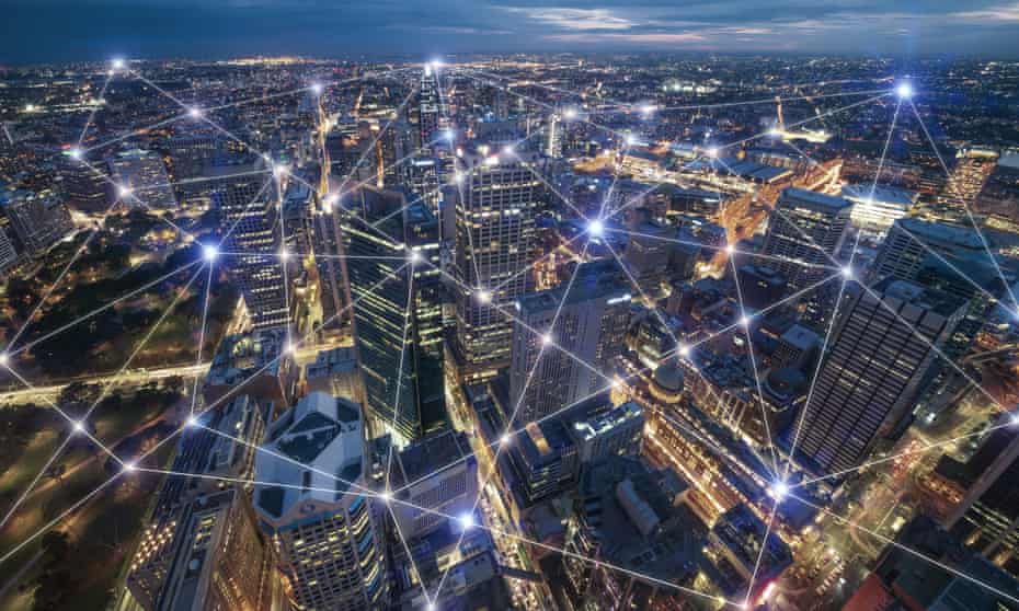 Smart city and connection lines. Internet concept of global business in Sydney, Australia.