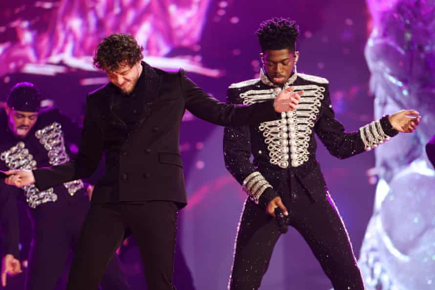 Jack Harlow and Lil Nas X on stage at the Grammys
