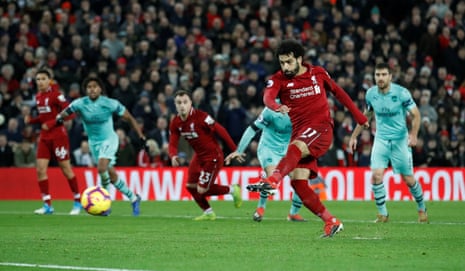 Mohamed Salah powers in the penalty.
