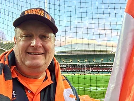 Captain of the Giants’ cheer squad, Mark Costello, was in Adelaide for the 2017 qualifying final.
