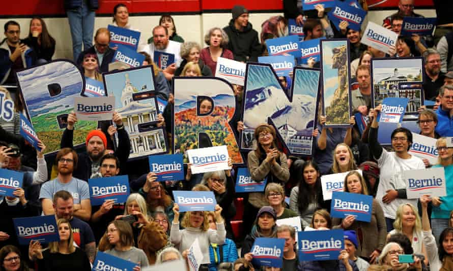 Bernie Sanders supporters at a campaign rally in Keene, New Hampshire on 9 February 2020.