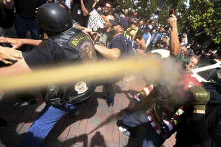 Pepper spray is used during competing protests in Berkeley, California, in April 2017.