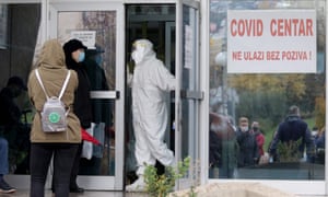 People await a medical examination outside a Covid hospital in Sarajevo on November 5, 2020.