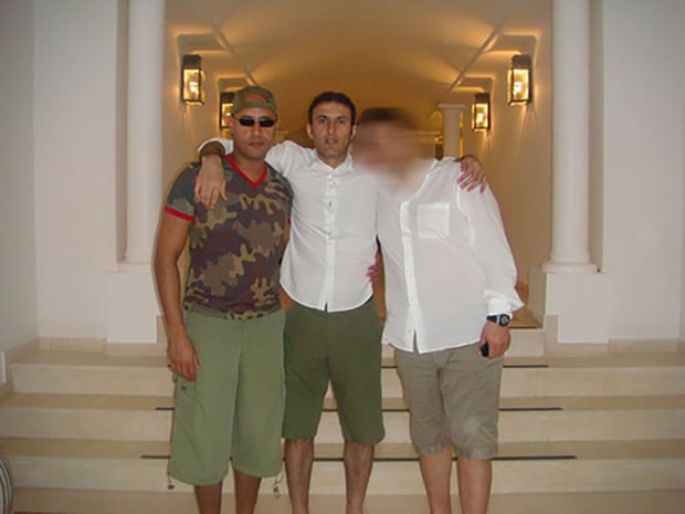 (L-R) Saif Gaddafi, Faisal Zuwawi and an unknown man