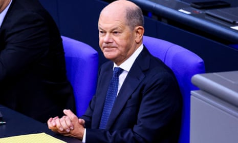 German chancellor Olaf Scholz seen in parliament earlier today.
