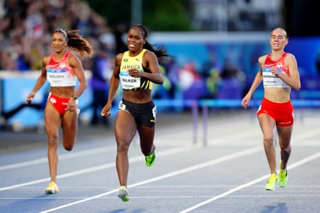 Sanique Walker (centre) of Jamaica on her way to winning her women
