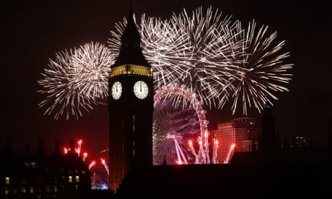 Fireworks light up the London skyline just after midnight.