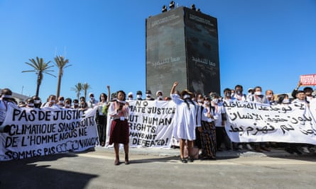 Climate activists hold a demonstration in Sharm el-Sheikh