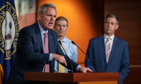 Kevin McCarthy holding a news conference after pulling all five GOP members from a committee charged with investigating the Capitol attack