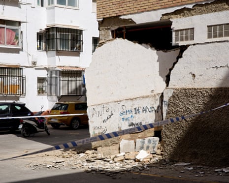 A damaged wall of a building is cordorned off in the aftermath of an earthquake that struck southern Spain, in Granada, Spain.