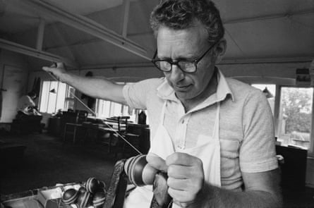 A worker hand stitches a ball at a British Cricket Balls Ltd factory in Kent in 1981.